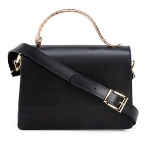 Divina Firenze Black & Gold Leather Snake Serpent Crossbody Handbag Purse | NWT